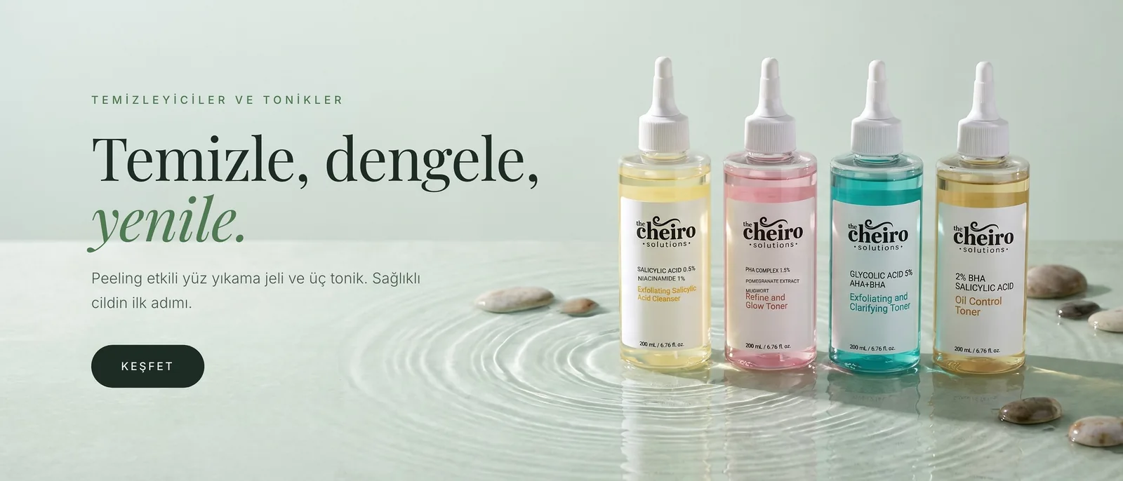 Temizle, dengele, yenile: peeling etkili yüz yıkama jeli ve üç tonik